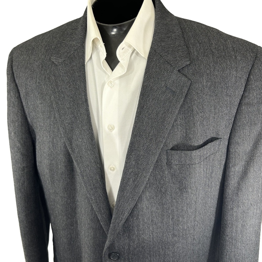 Jos A Bank Blazer Mens 48L Gray Herringbone 100% Wool 2 Button Sport Coat